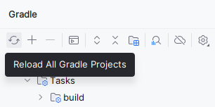 Gradle window with the 'reload project' button highlighted